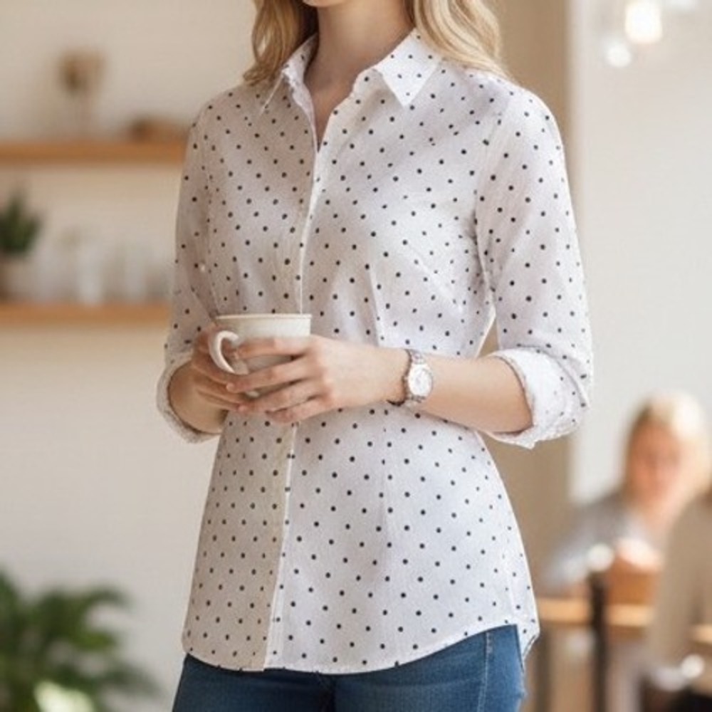Banana Republic NWT Tailored Fit White Black Diamond Dot Button Down Shirt 14